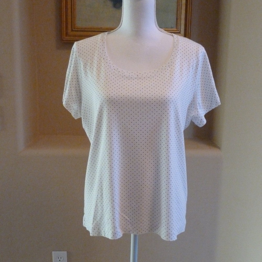 White T-Shirt with Navy Dots  EUC